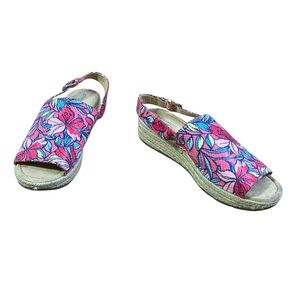 Naturalizer Praline Pink‎ and Blue Tropical Espadrilles Platform Slingback 9.5